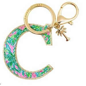 Lilly Pulitzer letter C Initial Keychain in print suite views NWT